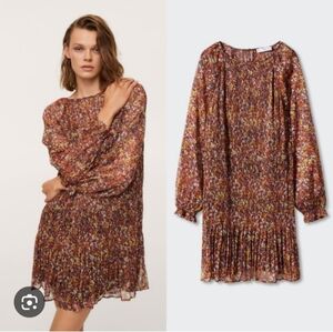 MangoTextured Flowy Long Sleeve Dress